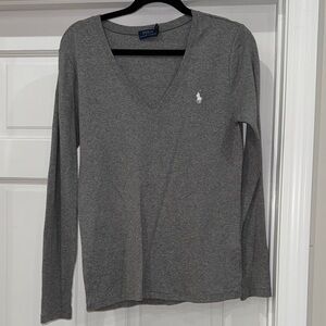 Polo Ralph Lauren Gray V-Neck Long Sleeve Shirt